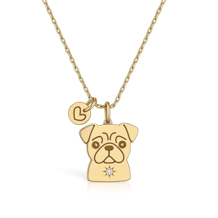 Lantisor din argint 925 placat cu aur 24K pandantiv catel Pug cu zirconiu [1]
