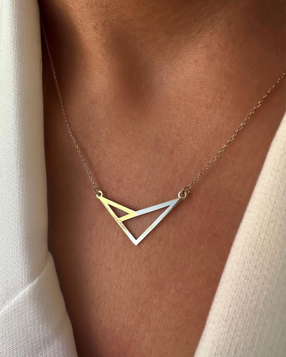 Lantisor geometric bicolor din Argint 925 si suflat cu aur [3]