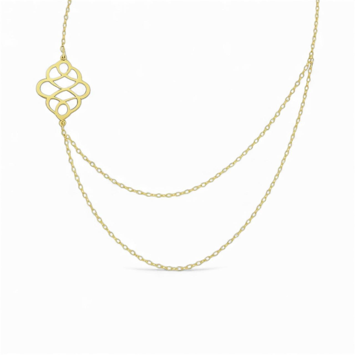 Lantisor dublu cu element geometric – Argint 925 placat cu aur 14K [1]