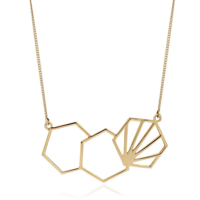 Lantisor geometric din argint 925 placat cu aur – cercuri si forme abstracte [1]