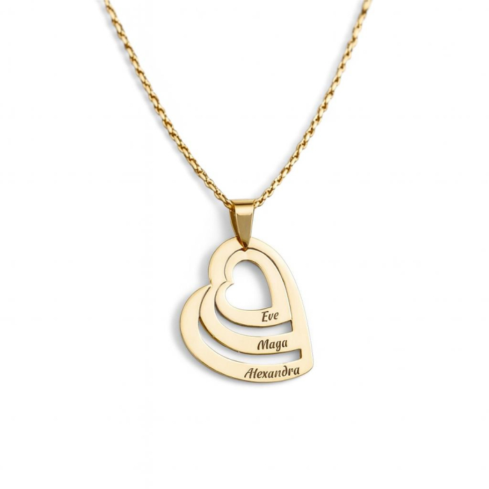 Lantisor personalizat cu 3 inimi, persoalizat – Argint 925 placat cu aur 14K [1]