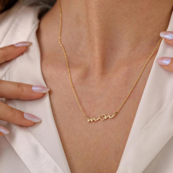 Lantisor MOM cu inima – Argint 925 placat cu aur 14K [2]