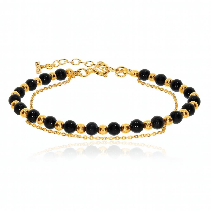 Bratara dubla din argint 925 cu onix lucios negru [1]