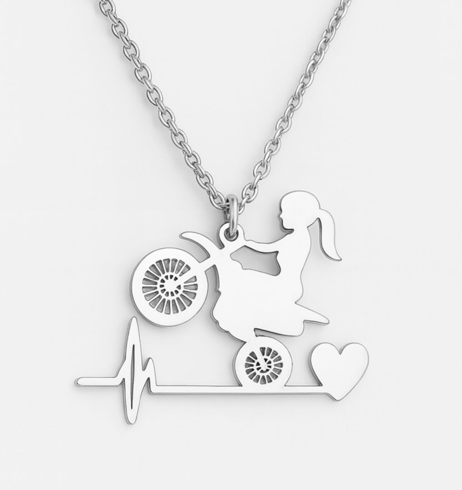 MOTO RIDER,Lantisor Argint925 – Motocicleta, Inima & EKG [1]