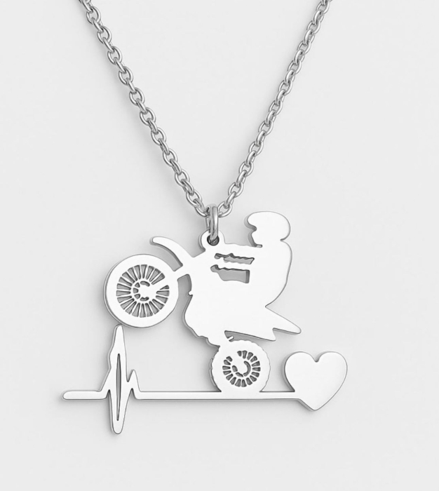 MOTO RIDER,Lantisor Argint925 – Motocicleta, Inima & EKG [2]