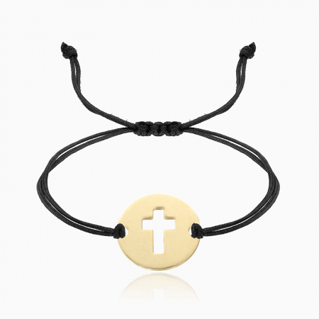 BIJUTERII BARBATI - CRUCIS, bratara AUR 14k, snur si banut decupat