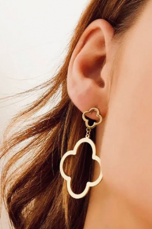 Cercei lungi trifoi din argint 925 placat cu aur 24K, design elegant dublu [1]