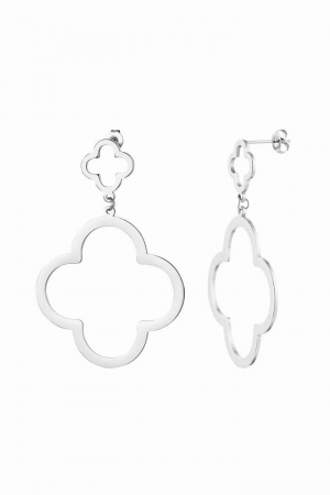 CERCEI ARGINT - Cercei lungi trifoi din argint 925 placat cu aur 24K, design elegant dublu