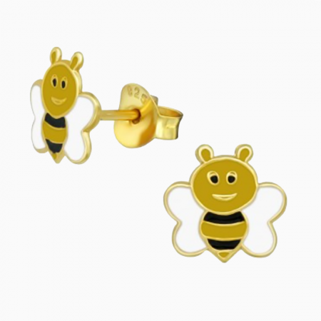 Cercei argint copii - ALBINUTE,  Cercei Argint 925 placat aur galben 24k