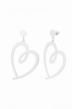 CERCEI ARGINT - Cercei mari in forma de inima din argint 925 placat cu aur 24K