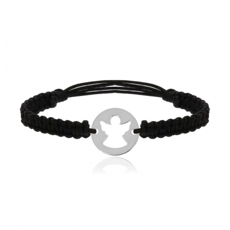 BRATARI ARGINT - Bratara reglabila cu snur negru si banut inger decupat din argint 925 placat cu aur 24K