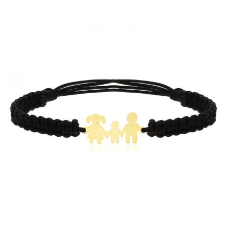 BRATARI ARGINT - Bratara Familie din argint 925 placata cu aur pe snur negru impletit