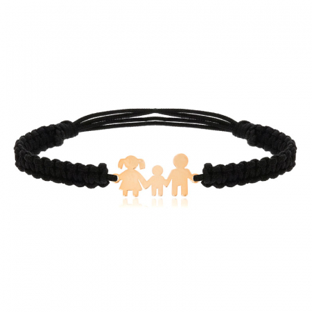 BRATARI ARGINT - Bratara Familie din argint 925 placata cu aur pe snur negru impletit