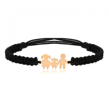 BRATARI ARGINT - Bratara Familie din argint 925 placata cu aur pe snur negru impletit