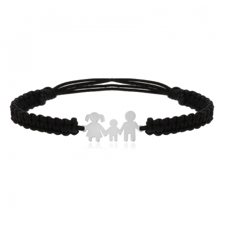 BRATARI ARGINT - Bratara Familie din argint 925 placata cu aur pe snur negru impletit