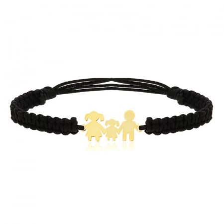 BRATARI ARGINT - Bratara Familie din argint 925 placata cu aur pe snur negru impletit