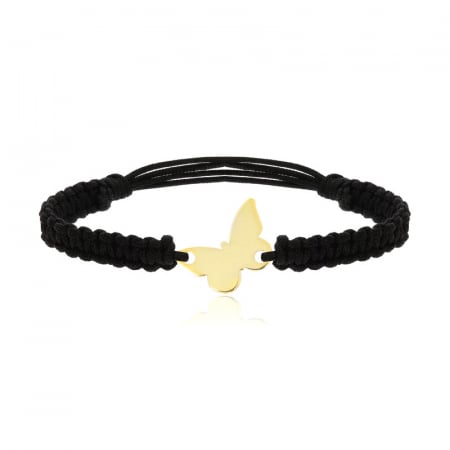 BRATARI ARGINT - Brățară din argint 925 placată cu aur 24K – Fluture pe șnur împletit negru