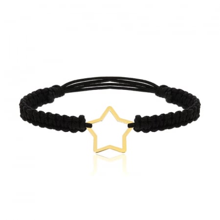 Bratari argint cu snur - Brățară din argint 925 placată cu aur 24K – Stea pe șnur împletit negru