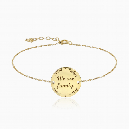 BRATARI ARGINT - Bratara cu banut 17 mm personalizat text, Agint 925 placat aur galben 24k