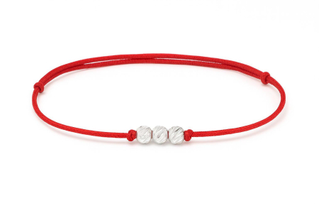 BRATARI ARGINT - Bratara din argint 925 cu 3 bilute – snur rosu reglabil