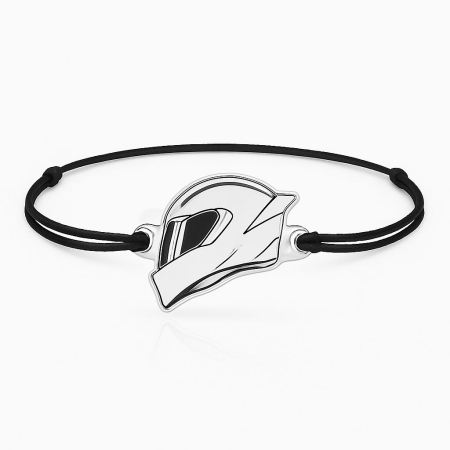 Bratara din argint 925 pandantiv casca moto cu snur negru reglabil [4]