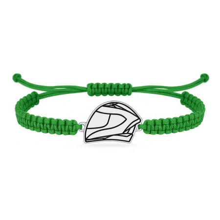 Bratari - Bratara din argint 925 placata cu aur 24K pandantiv casca moto cu snur verde reglabil