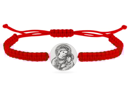 BRATARI ARGINT - Bratara Sfanta Maria  si Pruncul din argint 925 pe snur rosu impletit