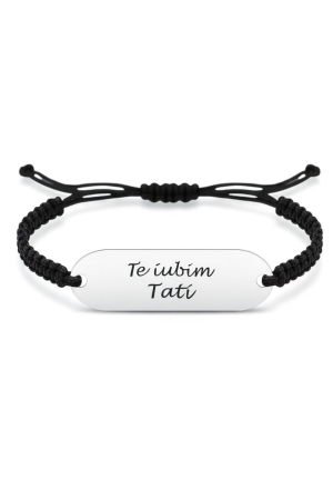 BRATARI ARGINT - Bratara gravata "Te iubim Tati" din argint 925 pe snur negru impletit