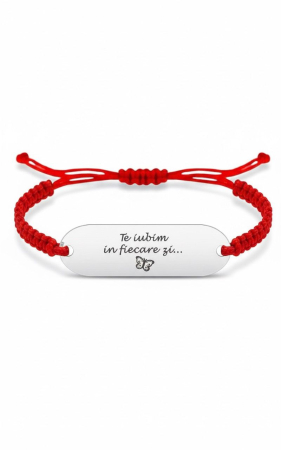 BRATARI ARGINT - Bratara gravata "Te iubim in fiecare zi" din argint 925 pe snur rosu impletit