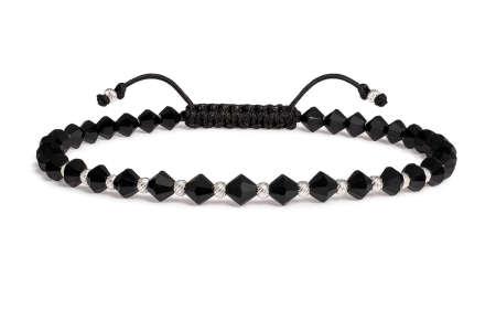 Bratari argint cu pietre semipretioase - Bratara reglabila cu cristale de sticla negre fatetate si bilute din Argint 925