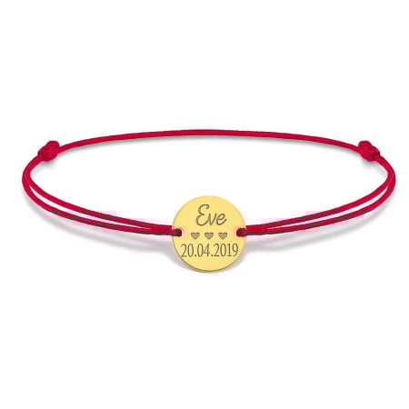 BRATARI ARGINT - Bratara personalizata pentru copii din argint 925 placat cu aur pe snur roz