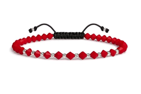 Bratari argint cu pietre semipretioase - Bratara reglabila cu cristale de sticla rosii fatetate si bilute din Argint 925