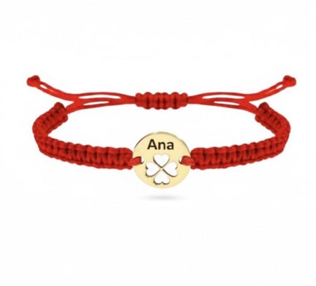 Bratari copii argint - Bratara reglabila cu snur rosu si banut personalizat din argint 925 placat cu aur 24K