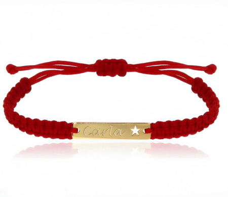 Bratari copii argint - Bratara reglabila cu snur rosu si placuta personalizata din argint 925 placat cu aur 24K