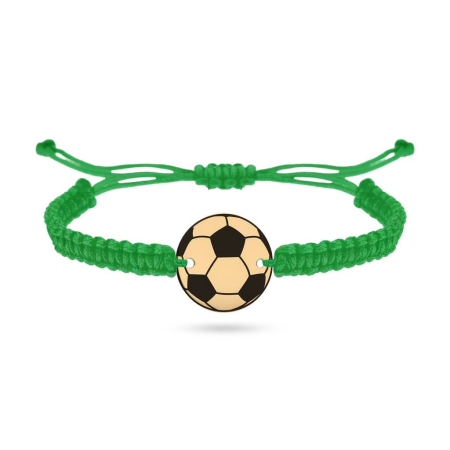 BIJUTERII ARGINT COPII - Bratara reglabila cu snur verde si pandantiv minge de fotbal din argint 925 placat cu aur 24K