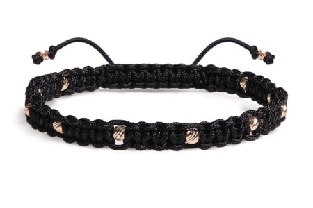 BRATARI ARGINT - Bratara unisex cu bilute din argint 925 placat cu aur, pe snur negru impletit