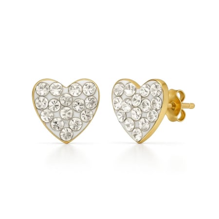 CERCEI ANTIALERGICI - Cercei antialergici inima, aurii cu cristale albe – stralucire delicata, dimensiune 8mm