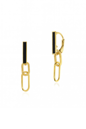 CERCEI ARGINT - Cercei Black Link din Argint 925 Placat cu Aur 24K și Email Negru
