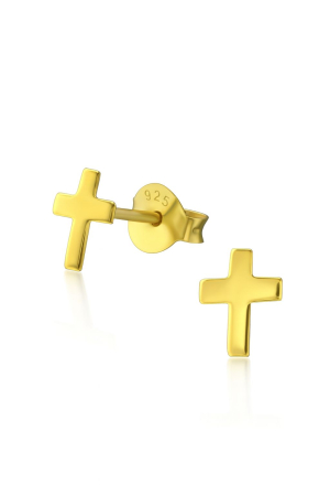 Cercei argint copii - Cercei Golden Cross din Argint 925 placat cu Aur 24k