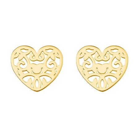 CERCEI ARGINT - Cercei inima decupata din argint 925 placat cu aur 24K, design romantic si elegant