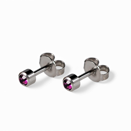 CERCEI ANTIALERGICI - Cercei medicinali sterili , hipoalergenici, piatra ametist , metal argintiu, Februarie