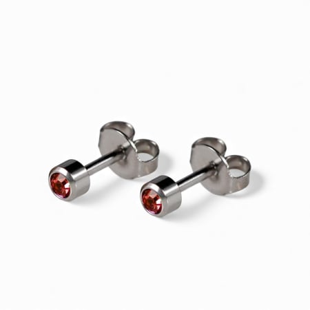 CERCEI ANTIALERGICI - Cercei medicinali sterili , hipoalergenici,  rosie (garnet),  metal argintiu, IANUARIE