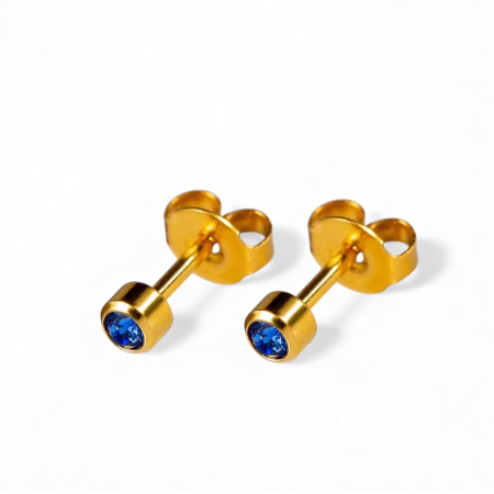 CERCEI ANTIALERGICI - Cercei medicinali sterili , safir albastru , metal auriu,SEPTEMBRIE