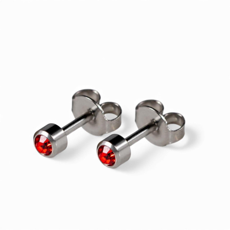 CERCEI ANTIALERGICI - Cercei medicinali sterili ,piatra rubin , metal argintiu IULIE