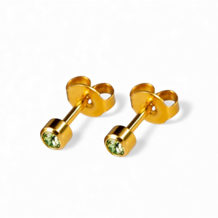 CERCEI ANTIALERGICI - Cercei medicinali sterili ,piatra peridot , metal auriu, AUGUST