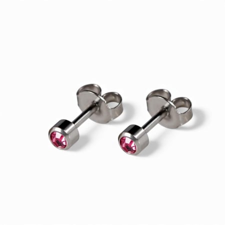 CERCEI ANTIALERGICI - Cercei medicinali sterili , piatra zirconiu roz , metal argintiu, OCTOMBRIE