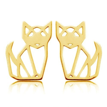 Cercei argint copii - Cercei vulpe origami din argint 925 placat cu aur 24K