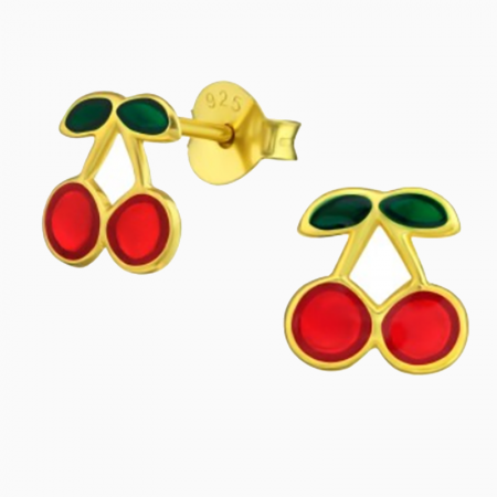 Cercei argint copii - CHERRIES, Cercei Argint 925 placat aur galben 24 k