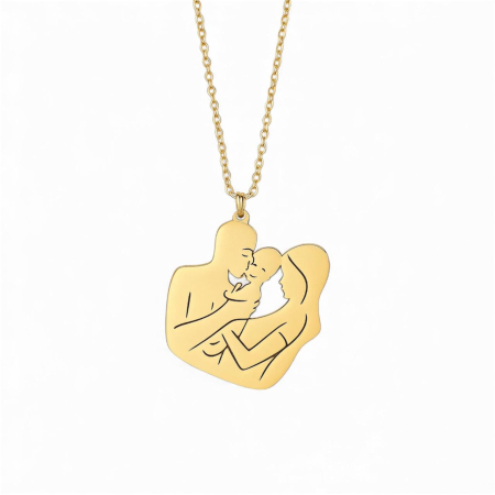 LANTISOARE ARGINT - Lantisor Pandantiv Familie – Mama, Tata si Copil din Argint 925 placat cu aur 14K