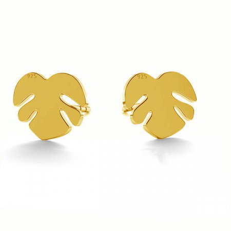 Cercei argint cu surub - Cercei Monstera Leaf din argint 925 placat cu aur 24K